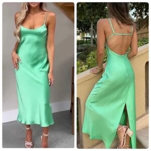 Zara Satin Effect Open Back Maxi Midi Dress Size Small NWT